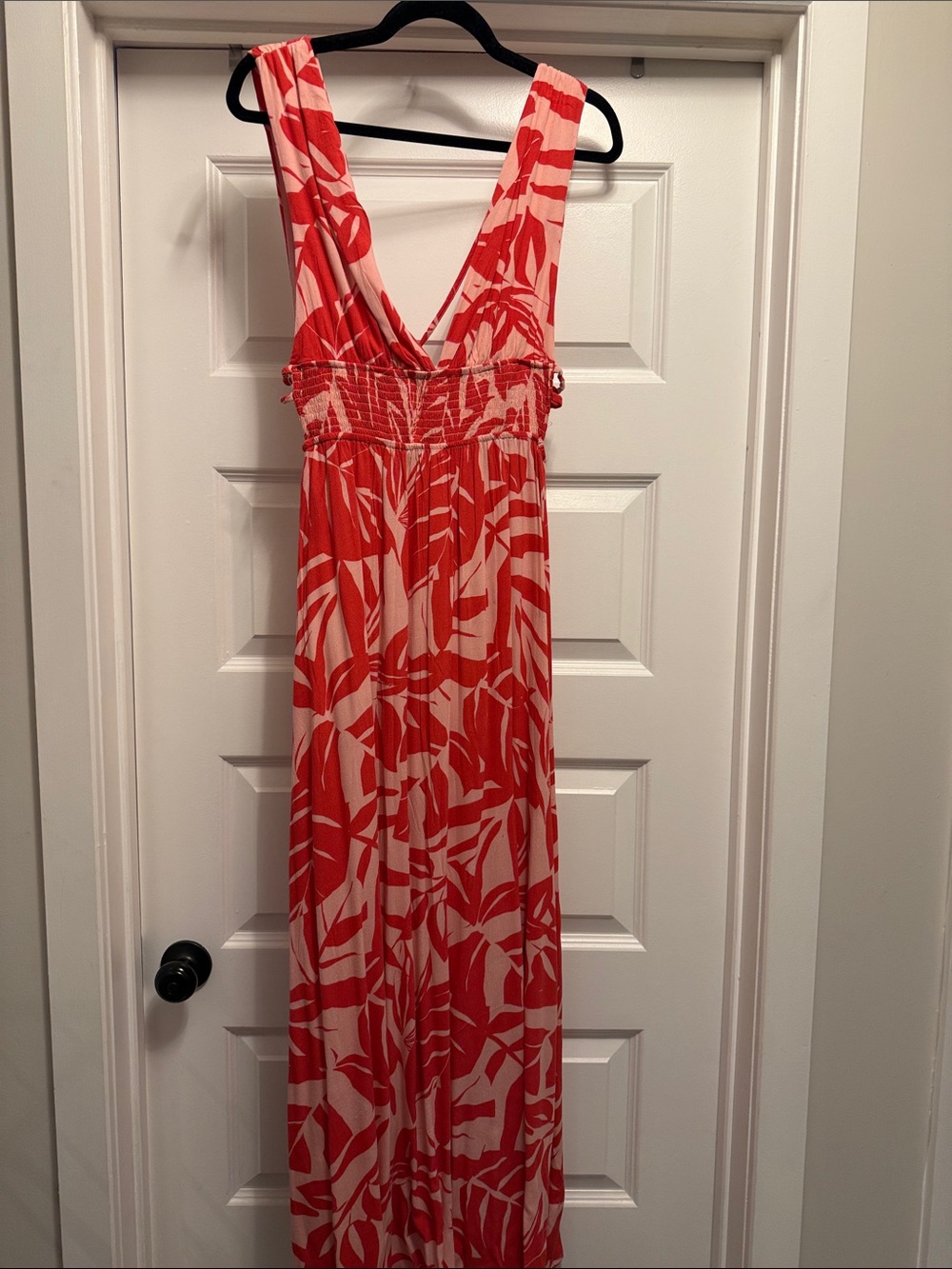 Red Floral V-Neck Maxi Dress